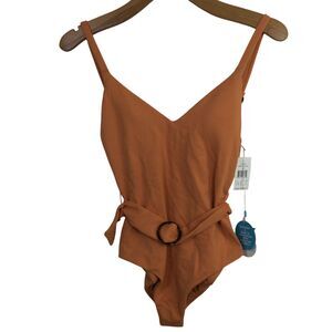 WET Los Angeles Womens Athena One Piece Belted Swimsuit Terrakotta Size S NWT